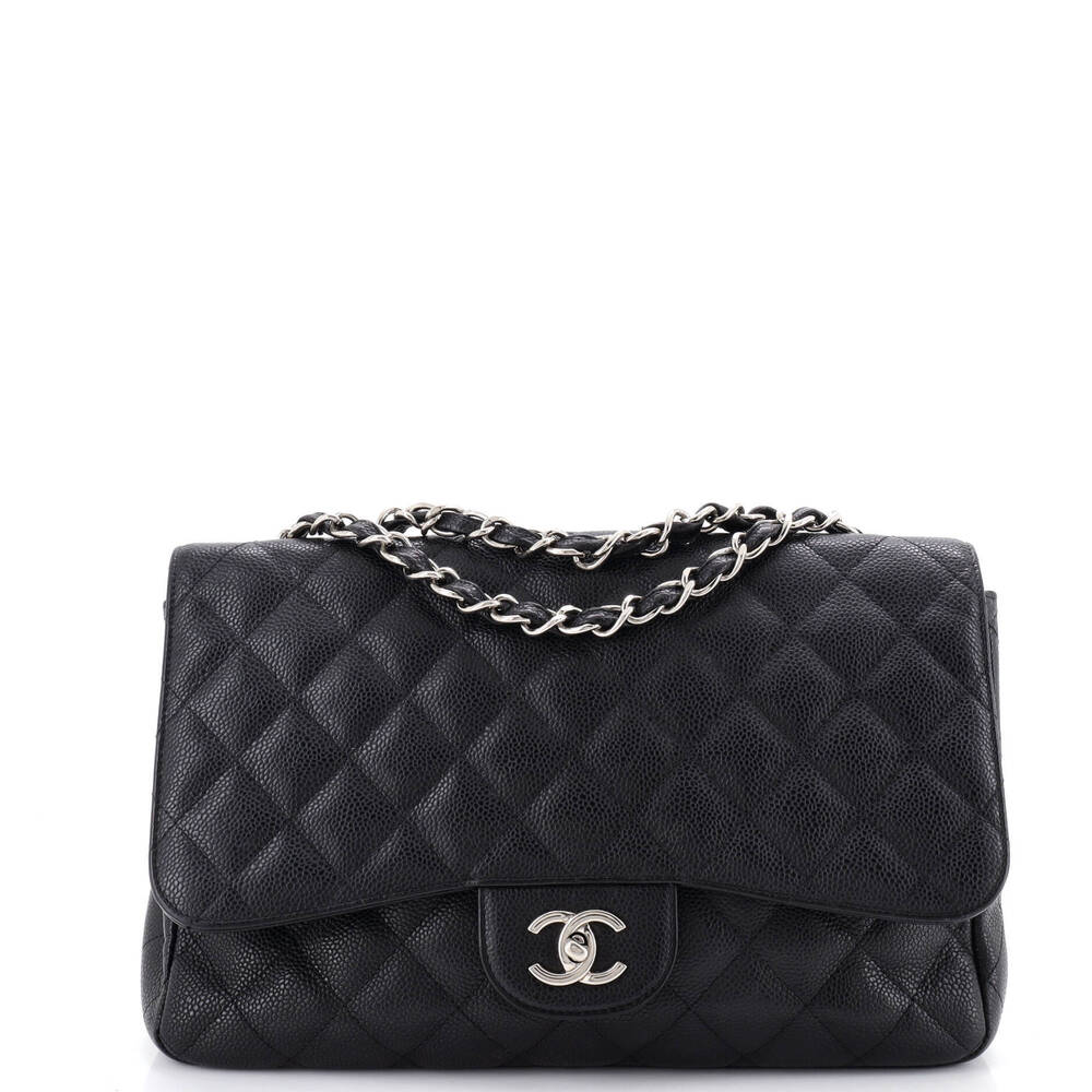 Chanel Jumbo Vintage Classic Single Flap Bag Quilted Caviar